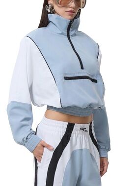 AFRM Light Blue and White Cropped Windbreaker Jacket